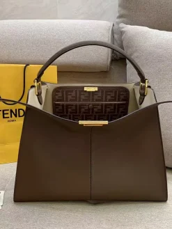FENDI Top Handle Bags Leather (Brown-Gold) 43X33X15CM H10202608080018