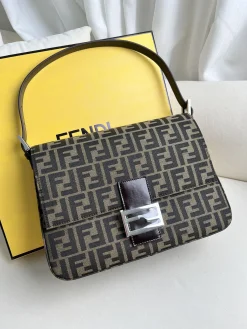 FENDI Top Handle Bags Leather (Brown-Silver) 29X21X11CM D40202608080051
