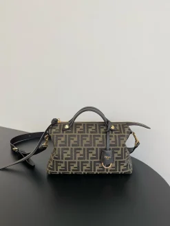 FENDI Top Handle Bags Leather Canvas (Brown-Black) 29X13X17CM D30202608080027