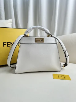 FENDI Top Handle Bags Leather (White-Gold) 27X21X11CM G30202608080204