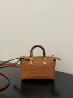 FENDI Top Handle Bags Smooth Calfskin (Brown-Tortoiseshell) 17X18X8CM D30202608080060