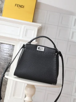 FENDI Top Handle Bags Togo Leather (Black-Silver) One Size F80202608080023