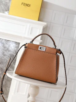 FENDI Top Handle Bags Togo Leather (Brown-Silver) One Size F80202608080025