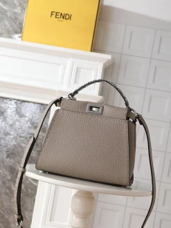 FENDI Top Handle Bags Togo Leather (Taupe-Silver) One Size F80202608080022