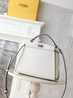 FENDI Top Handle Bags Togo Leather (White-Black) F80202608080024
