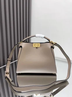 FENDI Top Handle Bags calf leather (Taupe-Gold) 27X13X21CM G10202608080020