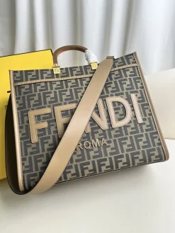 FENDI Totes Bags Calf Leather (Brown-Beige) 17X35X31CM E60202608080072