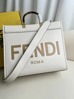 FENDI Totes Bags Calfskin Leather (White-Tan) 17X35X31 H77202608080074