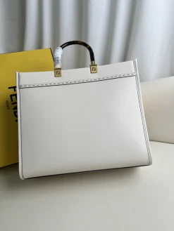 Alternative view of FENDI Totes Bags Calfskin Leather (White-Tan) 17X35X31 H77202608080074