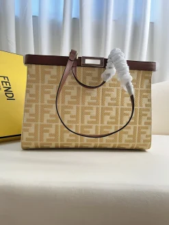 FENDI Totes Bags Canvas Calfskin (Beige-Brown) 40X12X29CM E60202608080012