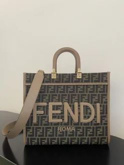 FENDI Totes Bags Canvas Leather (Brown-Beige) 35X17X31CM E60202608080054