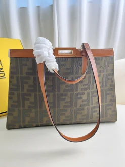 FENDI Totes Bags Canvas Leather (Brown-Gold) 40X12X29CM E60202608080016