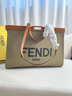 FENDI Totes Bags Canvas Leather (Khaki-Brown) 40X12X29CM E60202608080014