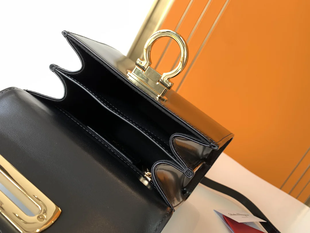 FERRAGAMO Shoulder Bags Box Leather (Black-Gold) 20X18X10 A05008100132 - Image 4