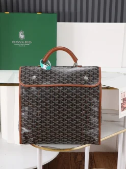 GOYARD Briefcases Bags Goyardine Canvas (Brown-Black) 35X33X16CM F50202608090691