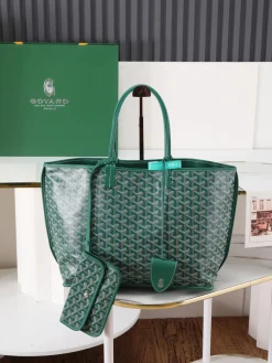 GOYARD Top Handle Bags Leather (Green-White) 30X14X25CM F00202608091598