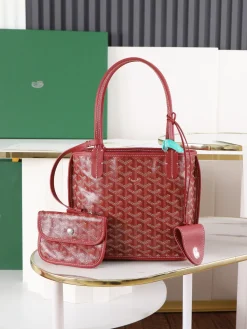 GOYARD Totes Bags Calf Leather (Red-White) 20X20X10CM E20202608090513
