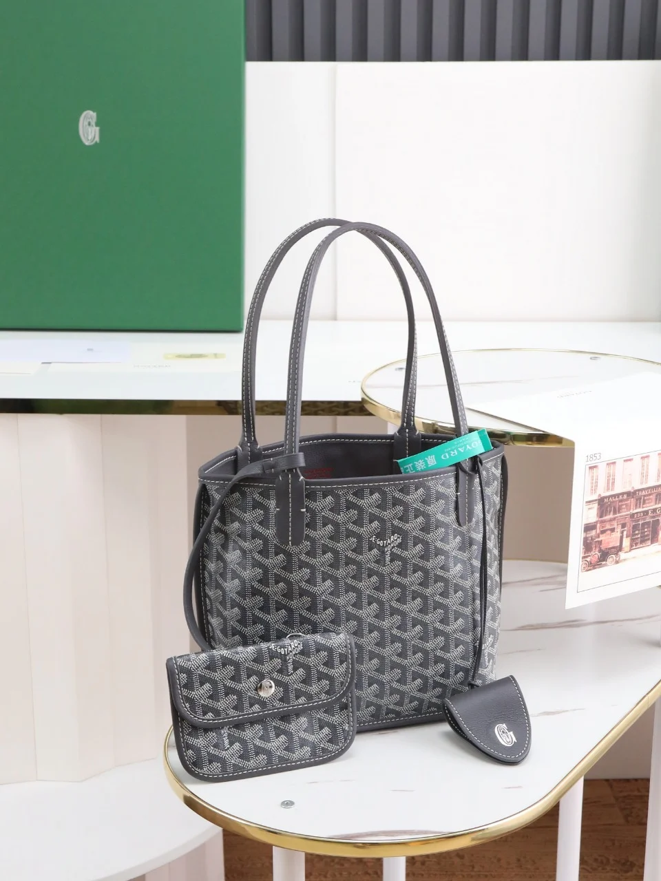 GOYARD Totes Bags Calfskin Leather (Gray-White) 20X20X10CM E20202608090525