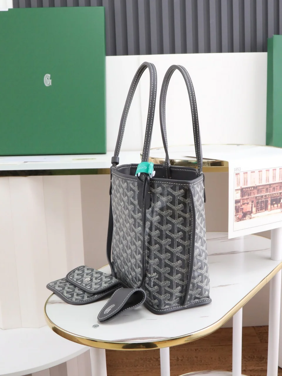 GOYARD Totes Bags Calfskin Leather (Gray-White) 20X20X10CM E20202608090525 - Image 2