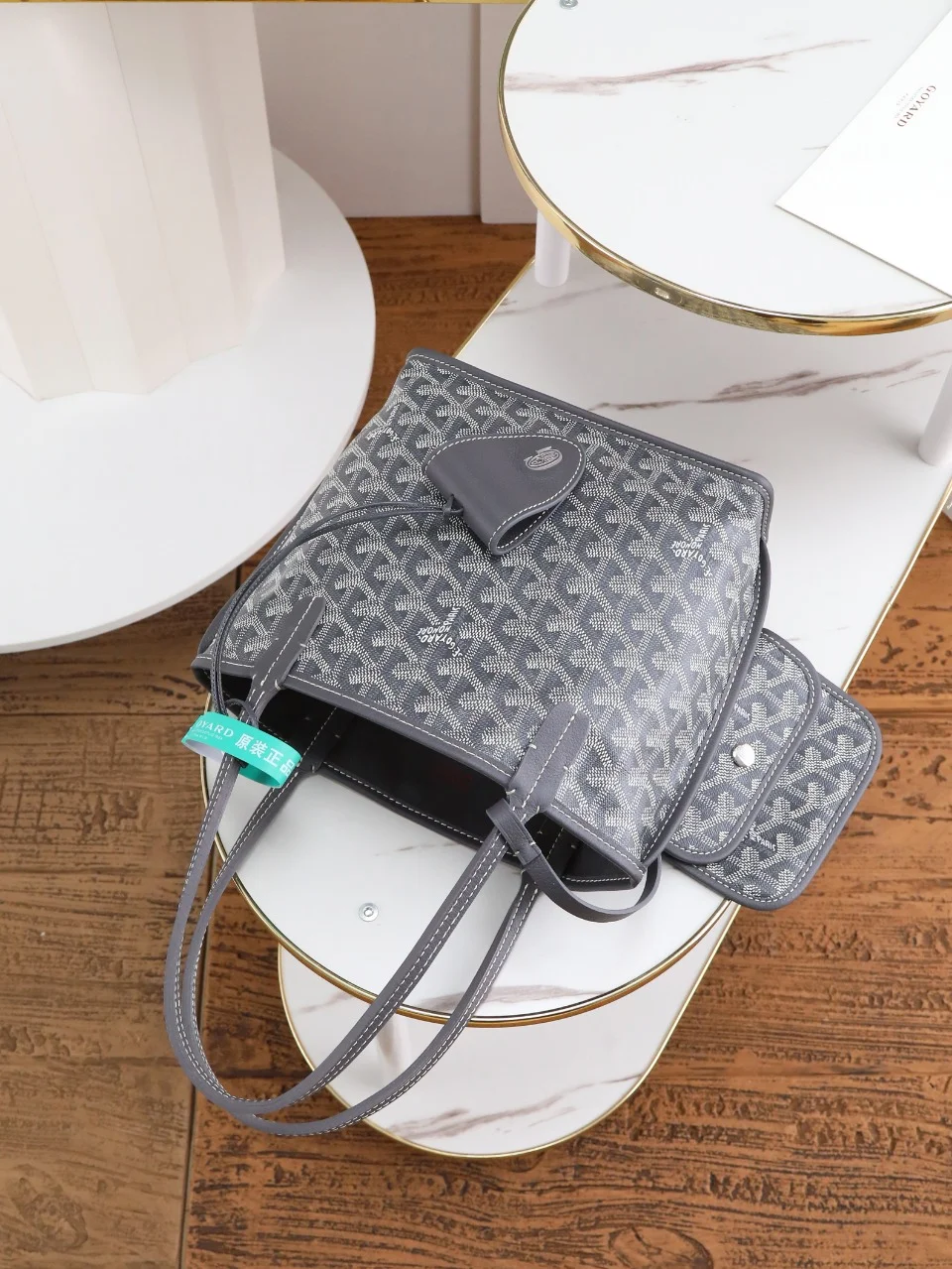 GOYARD Totes Bags Calfskin Leather (Gray-White) 20X20X10CM E20202608090525 - Image 4