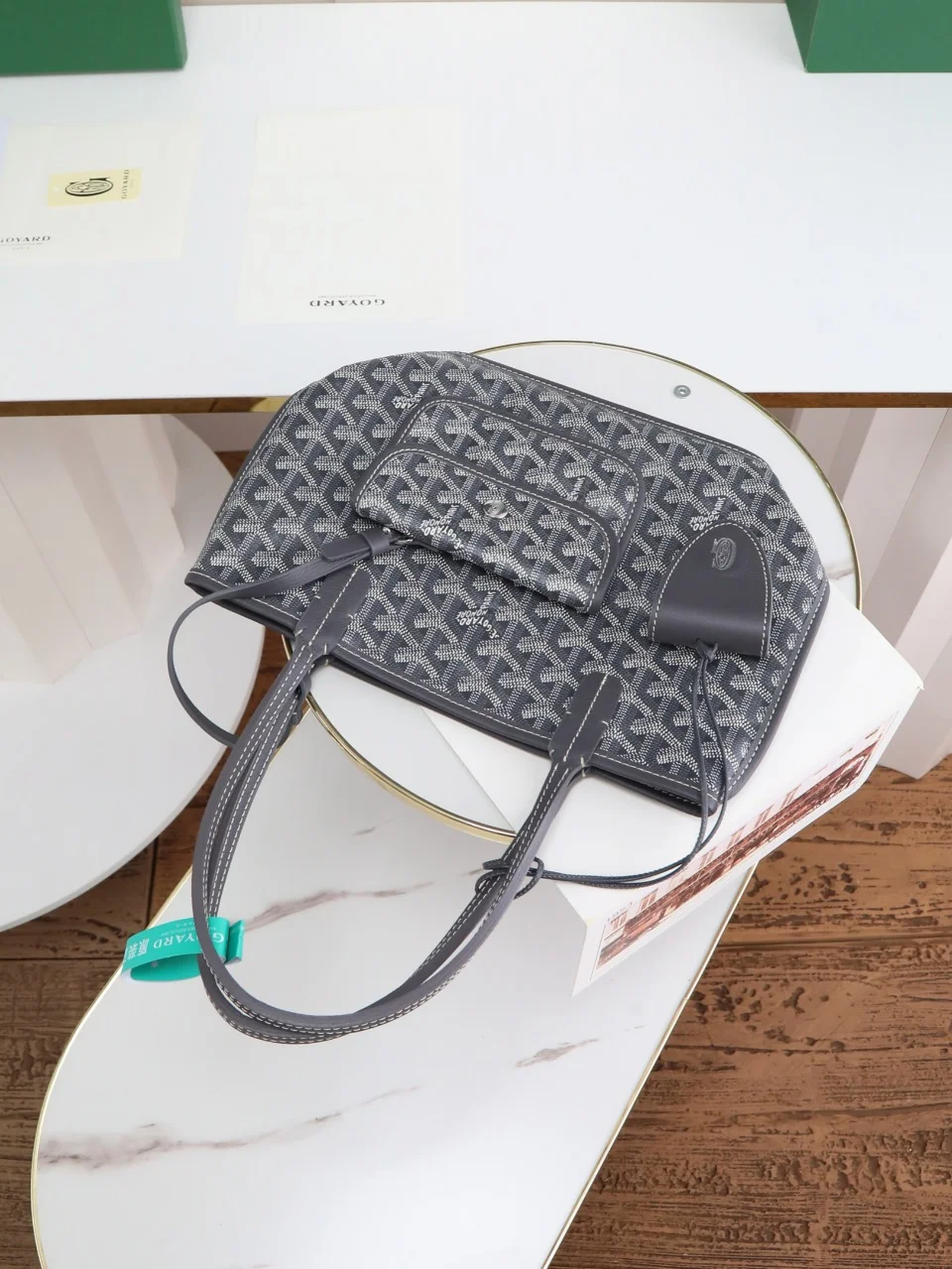 GOYARD Totes Bags Calfskin Leather (Gray-White) 20X20X10CM E20202608090525 - Image 8