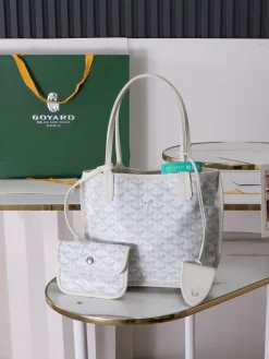 GOYARD Totes Bags Calfskin Leather (White-Beige) 28X20X10CM E20202608090529