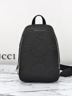 GUCCI Backpacks Bags Leather (Black-SiGUCCIer) 19X29X7 CM D10202608060424