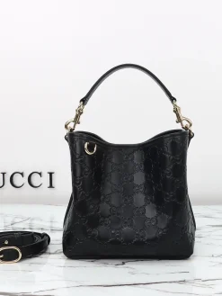 GUCCI Bucket Bags Embossed Leather (Black-Gold) 19x18x11 cm D40202608060468
