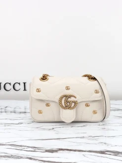 GUCCI Crossbody Bags Calfskin Leather (White-Gold) 22x13x6 cm E60202608060335