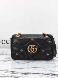 GUCCI Crossbody Bags Leather (Black-Gold) 26X15X7CM E90202608060307