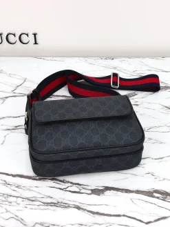 Alternative view of GUCCI Crossbody Bags Leather (Black-Red) 23x18x12 cm C90202608060075