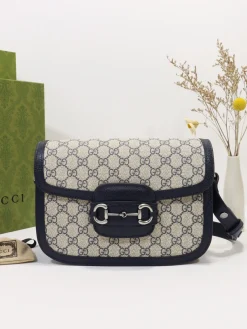 GUCCI Crossbody Bags Leather (Blue-Beige) 25X18X8CM E10202608060350