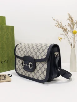 Alternative view of GUCCI Crossbody Bags Leather (Blue-Beige) 25X18X8CM E10202608060350