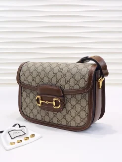 Alternative view of GUCCI Crossbody Bags Leather (Brown-Beige) 25X18X8 CM E20202608060348