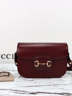 GUCCI Crossbody Bags Leather (Burgundy-Gold) 25X18X8CM E80202608060343