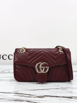 GUCCI Crossbody Bags Leather (Burgundy-Gold) 26X15X7CM D70202608060320