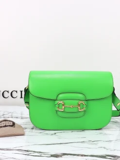 GUCCI Crossbody Bags Leather (Green-Gold) 25X18X8CM E80202608060178