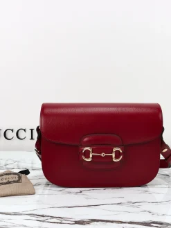 GUCCI Crossbody Bags Leather (Red-Gold) 25x18x8 cm E80202608060179