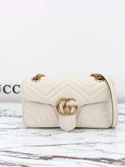 GUCCI Crossbody Bags Leather (White-Gold) 26X15X7CM D10202608060318