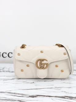 GUCCI Crossbody Bags Leather (White-Gold) 26x15x7 cm E90202608060306