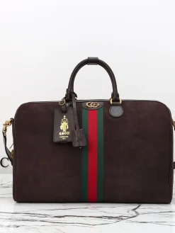 GUCCI Duffles Bags Suede Leather (Brown-Gold) 44X29X25CM I10202608060142