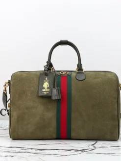GUCCI Duffles Bags Suede Leather (Green-Red) 44x29x25 cm I10202608060487
