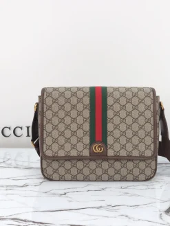 GUCCI Messenger Bags Leather (Brown-Beige) 28x22x8 CM D40202608060432