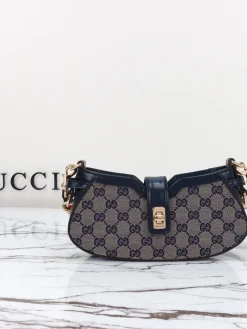 GUCCI Shoulder Bags Canvas Leather (Blue-Beige) 24x12x5 cm D10202608060233