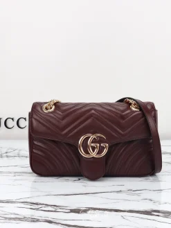 GUCCI Shoulder Bags Lamb Leather (Burgundy-Gold) 26x15x7 cm D60202608060315