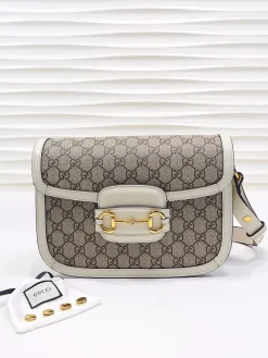 GUCCI Shoulder Bags Leather (Beige-White-Gold) 25X18X8CM E20202608060347