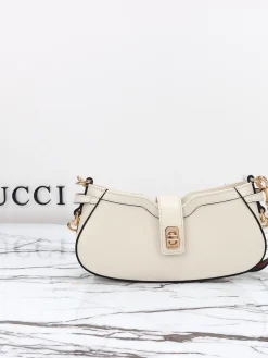 GUCCI Shoulder Bags White Leather (White-Gold) 24X12X5CM D10202608060232