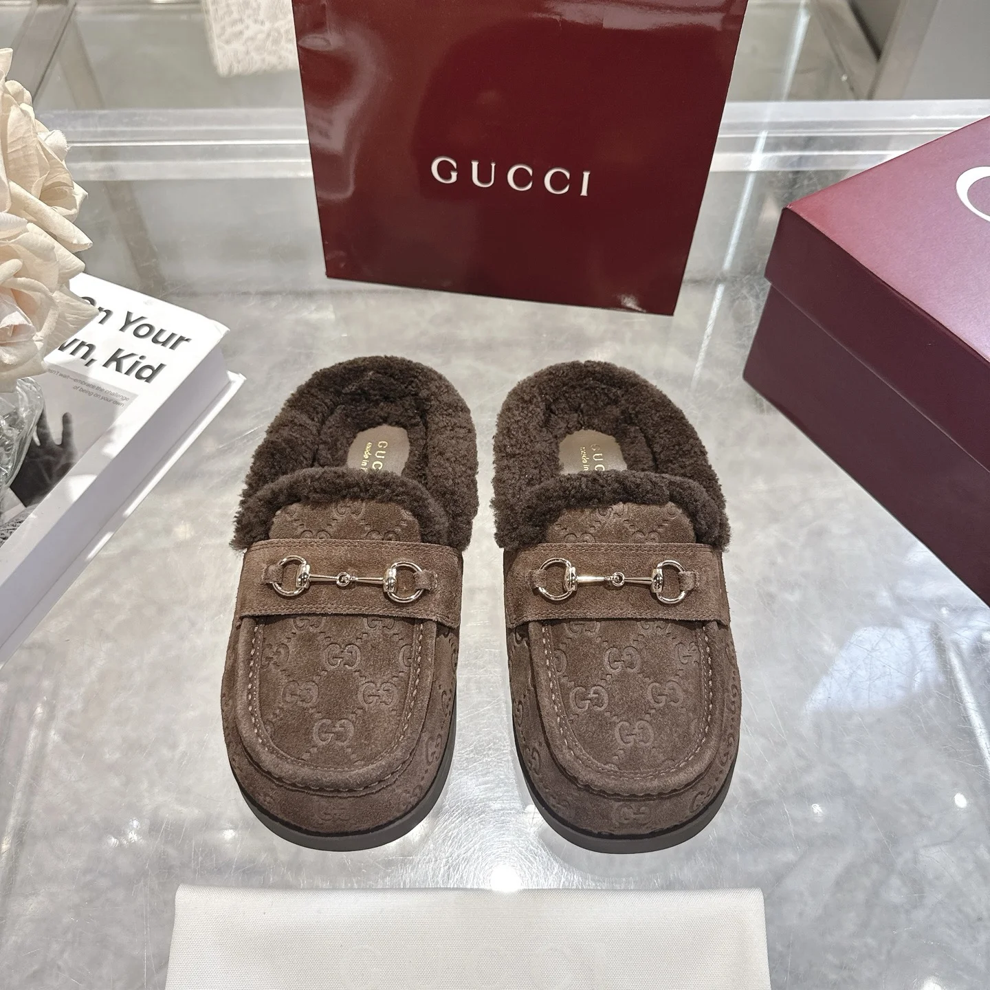 GUCCI Slippers Suede Calfskin Leather EU36-42 B40202608030008