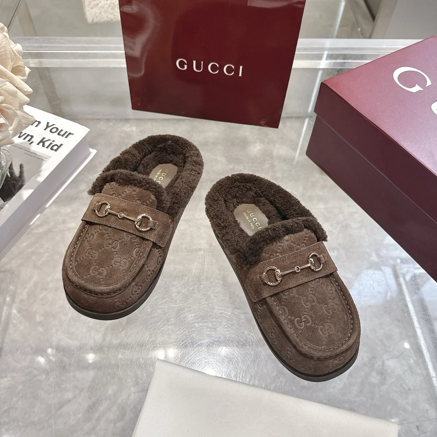 GUCCI Slippers Suede Calfskin Leather EU36-42 B40202608030008 - Image 2