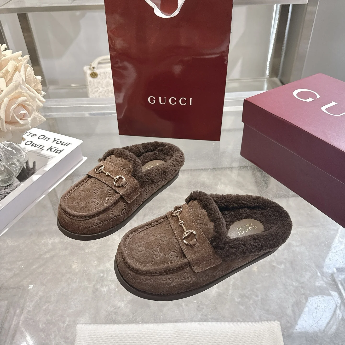 GUCCI Slippers Suede Calfskin Leather EU36-42 B40202608030008 - Image 3